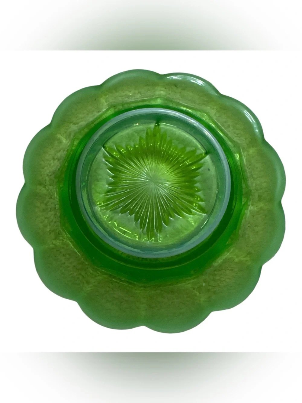 Mosser Glass Cherry Print Vintage Green Glass Covered Butter Dish
